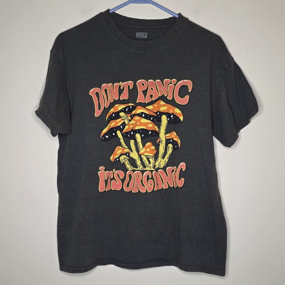 Brisco Mushroom Graphic Tee Don't Panic It's Organic, Grayish Green Size Large - Picture 2 of 7